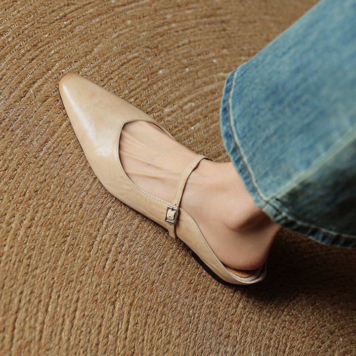 Women's Orthopedic Genuine Leather Pointed Toe Mary Jane Mules