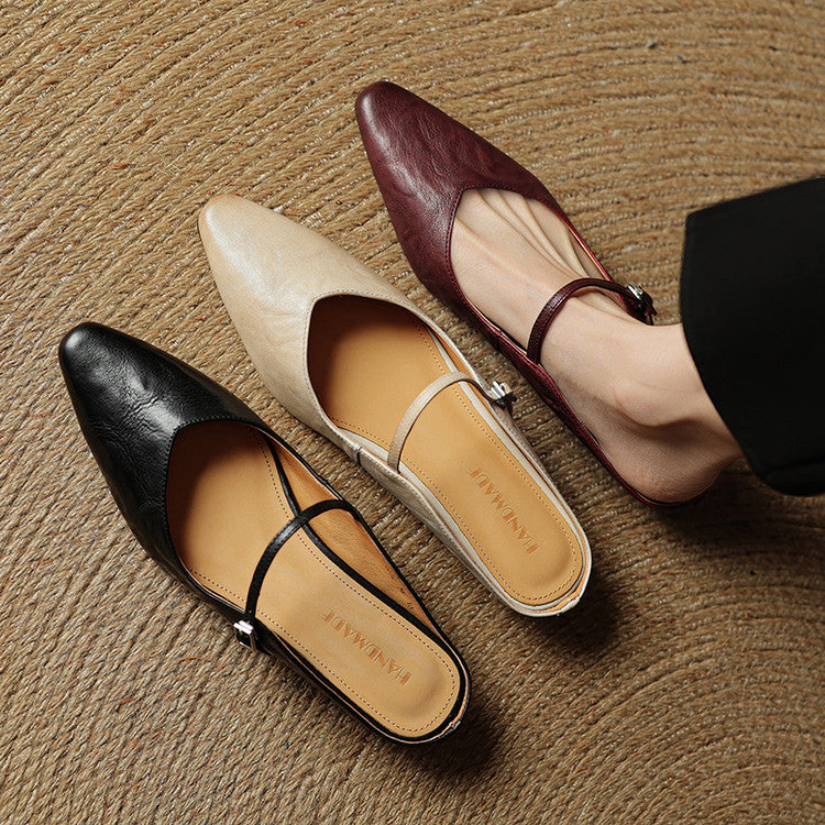 Women's Orthopedic Genuine Leather Pointed Toe Mary Jane Mules