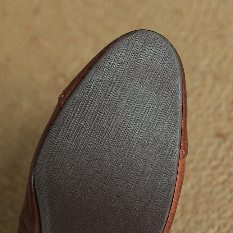 Women's Genuine Leather Buckle Strap Brogue Detail Shoe