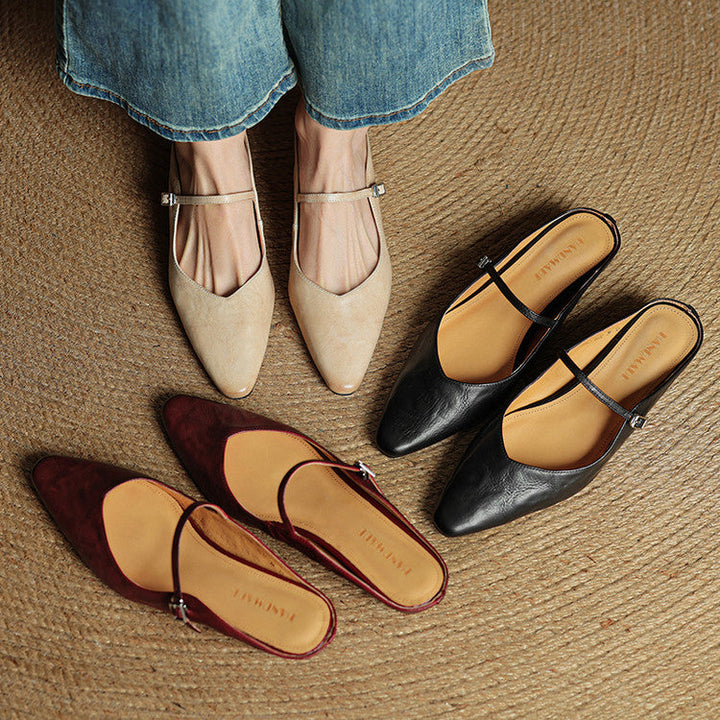Women's Orthopedic Genuine Leather Pointed Toe Mary Jane Mules