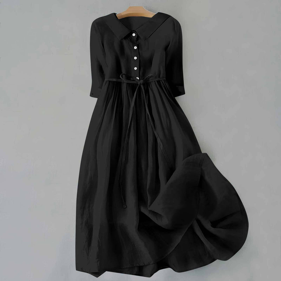Women's Collared Midi Dress with Button Placket