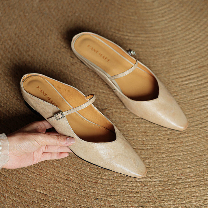 Women's Orthopedic Genuine Leather Pointed Toe Mary Jane Mules