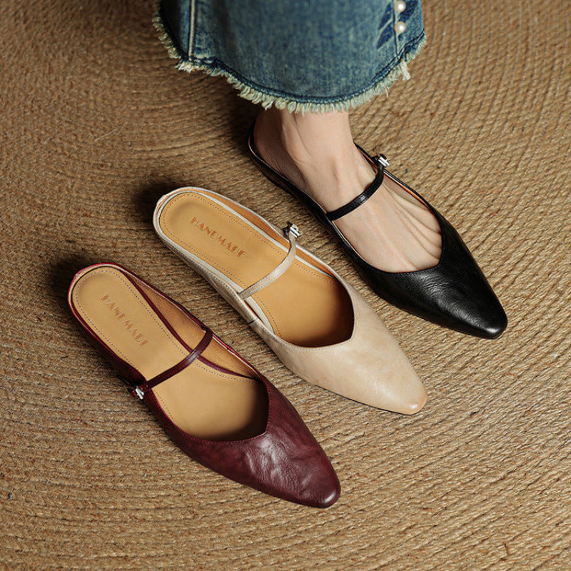 Women's Orthopedic Genuine Leather Pointed Toe Mary Jane Mules