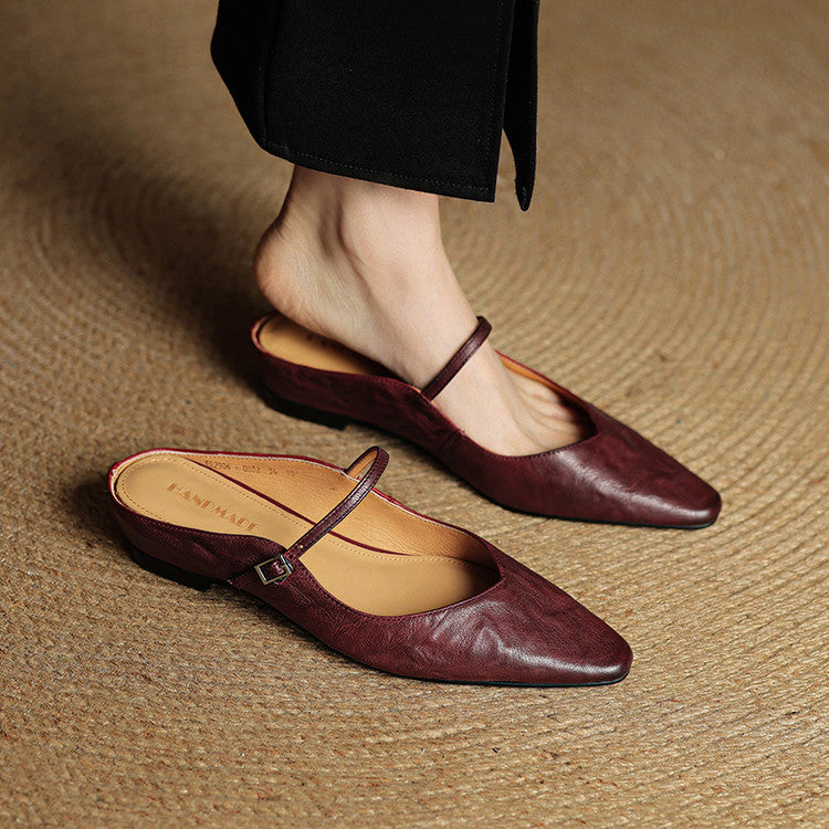 Women's Orthopedic Genuine Leather Pointed Toe Mary Jane Mules