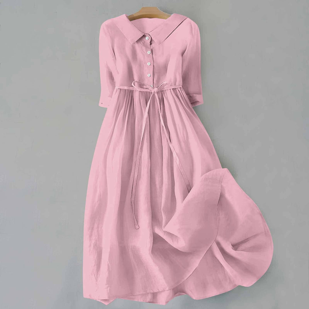 Women's Collared Midi Dress with Button Placket
