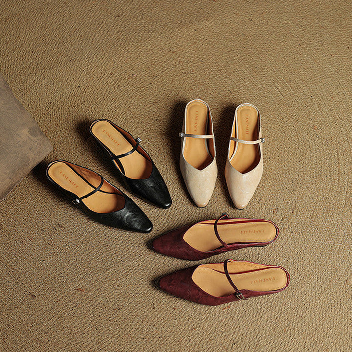 Women's Orthopedic Genuine Leather Pointed Toe Mary Jane Mules