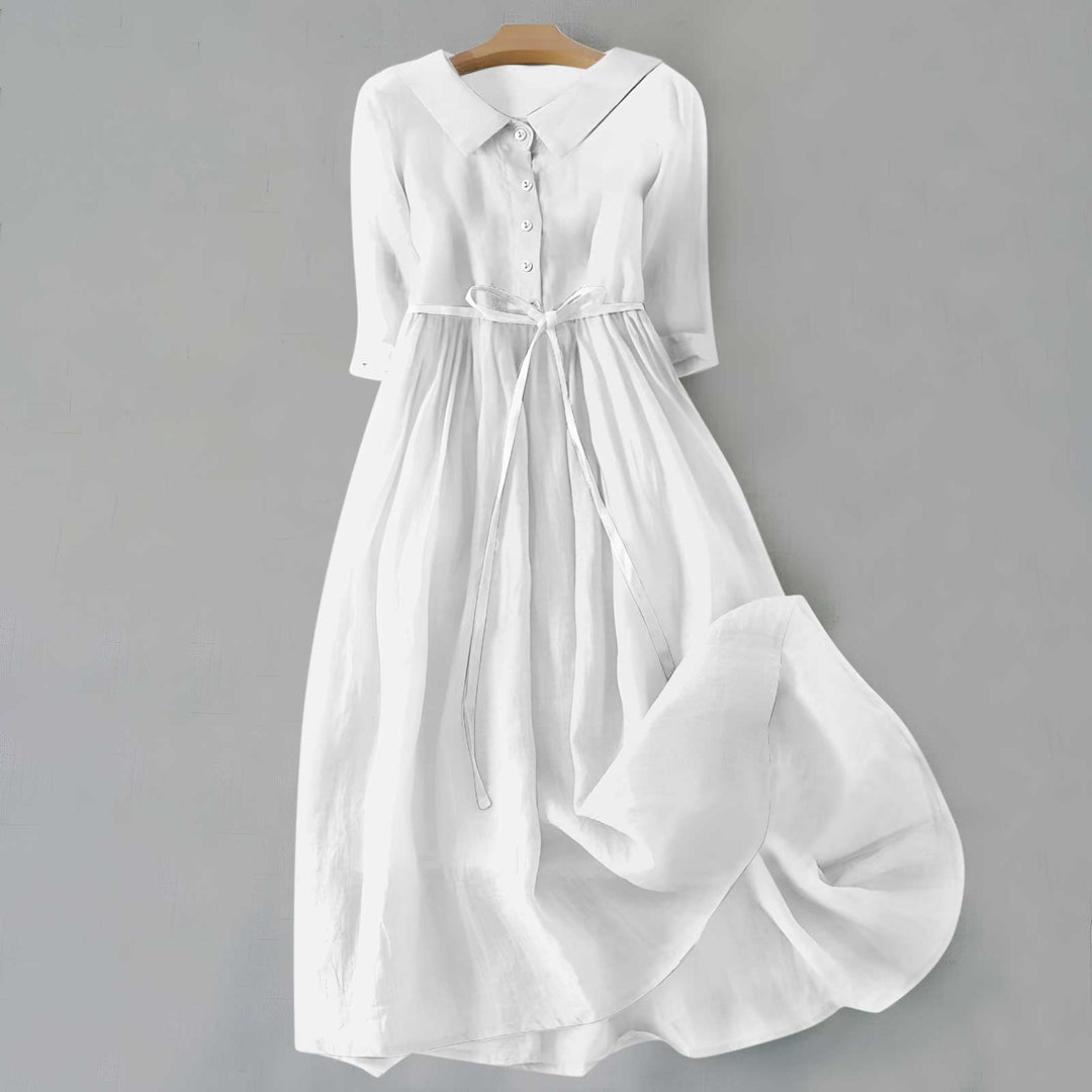 Women's Collared Midi Dress with Button Placket