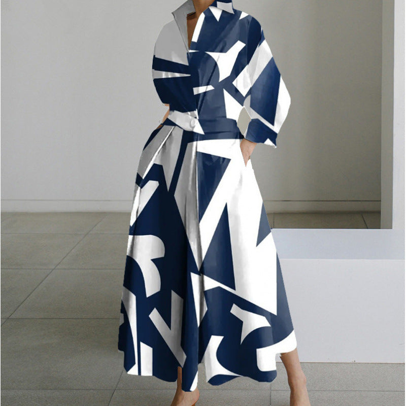 Women's Elegant Front Wrap Collared Maxi Dress