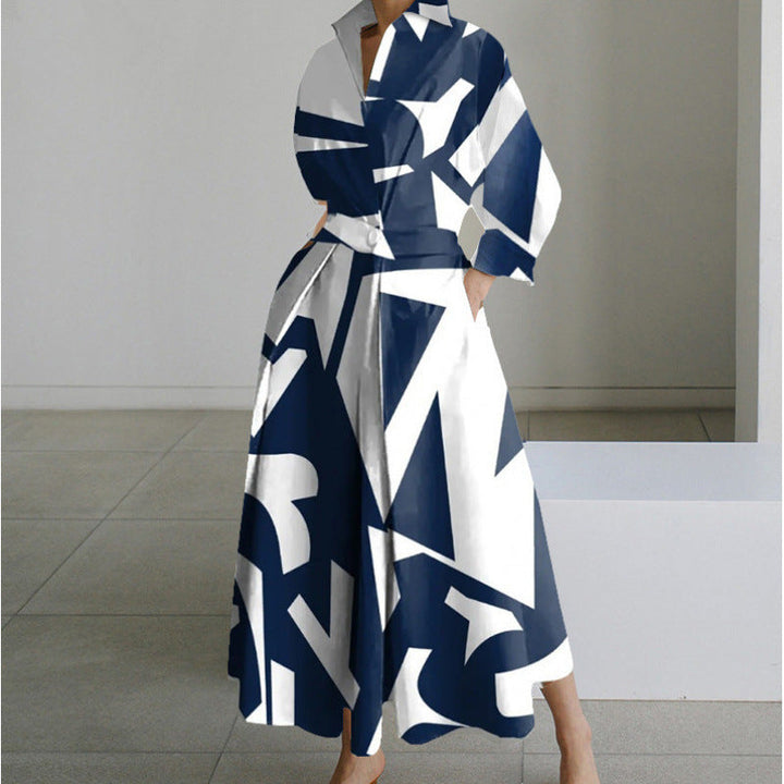 Women's Elegant Front Wrap Collared Maxi Dress