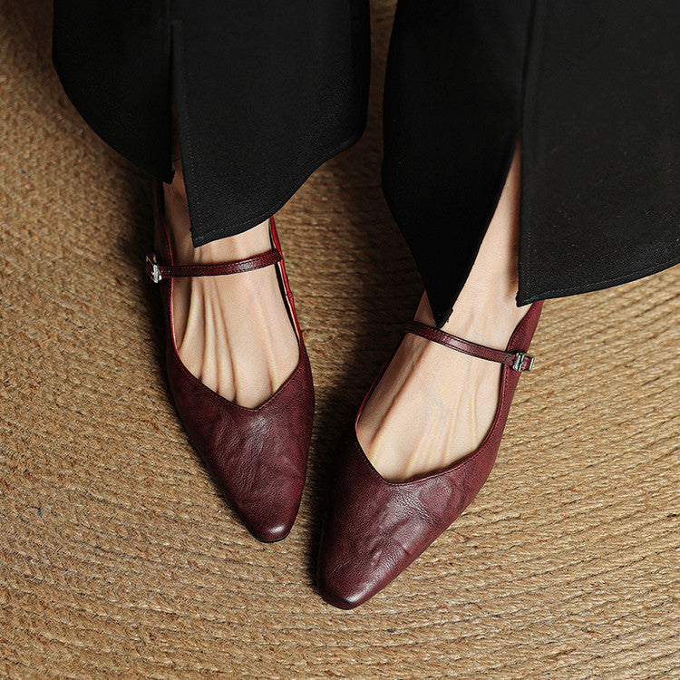 Women's Orthopedic Genuine Leather Pointed Toe Mary Jane Mules