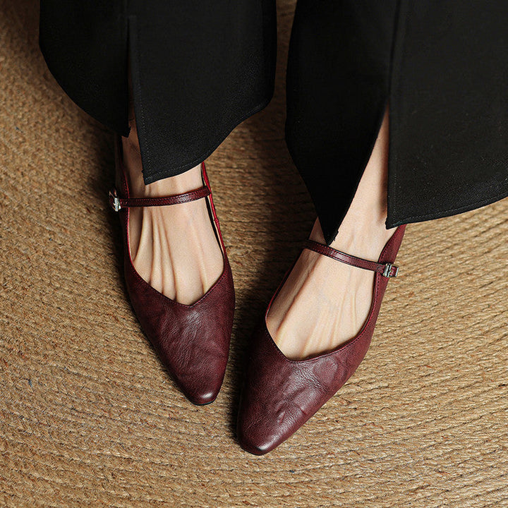 Women's Orthopedic Genuine Leather Pointed Toe Mary Jane Mules