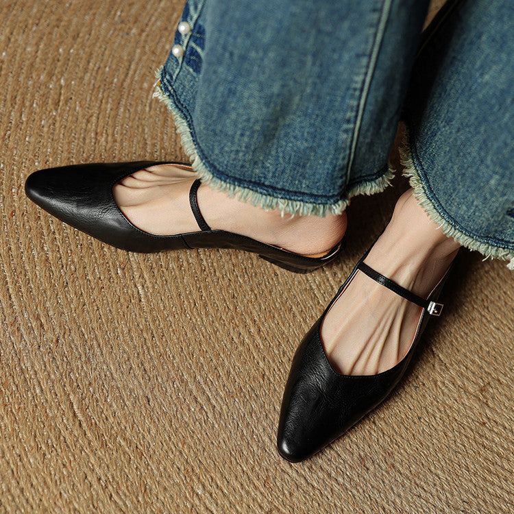 Women's Orthopedic Genuine Leather Pointed Toe Mary Jane Mules