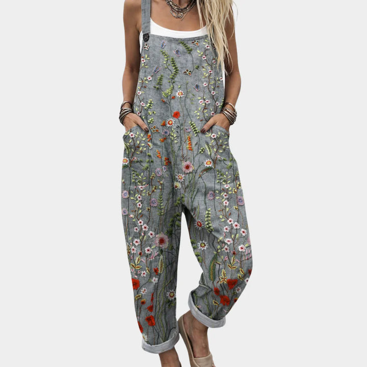 Women's Boho Floral Print Overalls Loose Jumpsuit