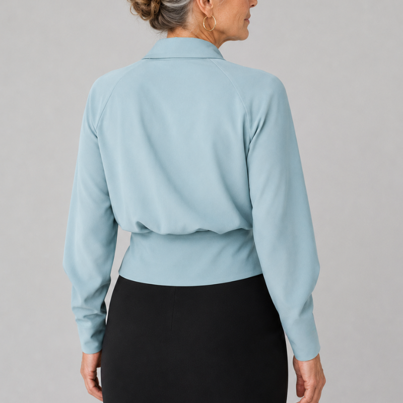 Women's Wrap Blouse with Draped V-Neckline and Long Sleeve Crossover Top