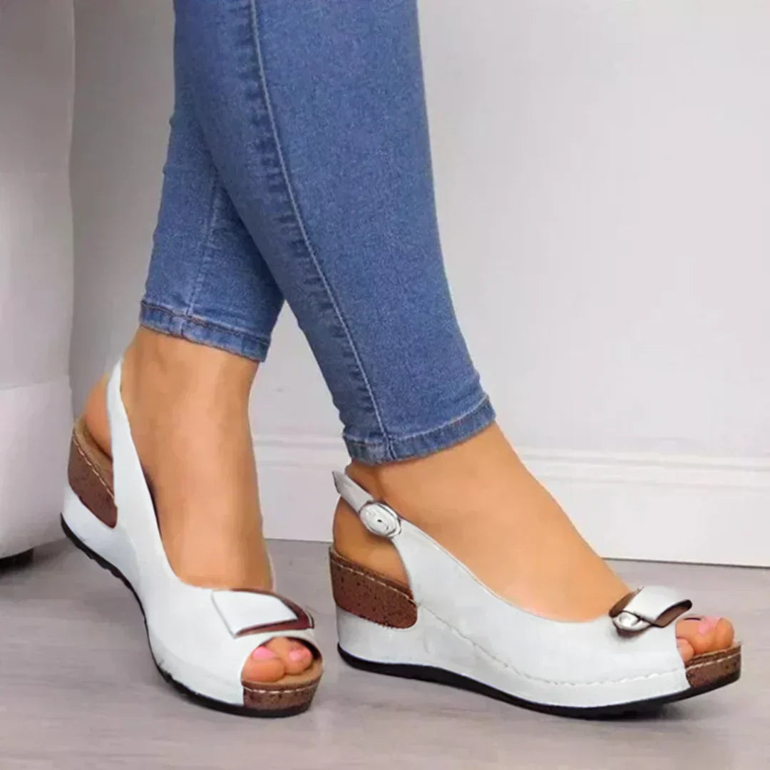 Women's Orthopaedic Peep Toe Bow Detail Wedge Slingback Sandals