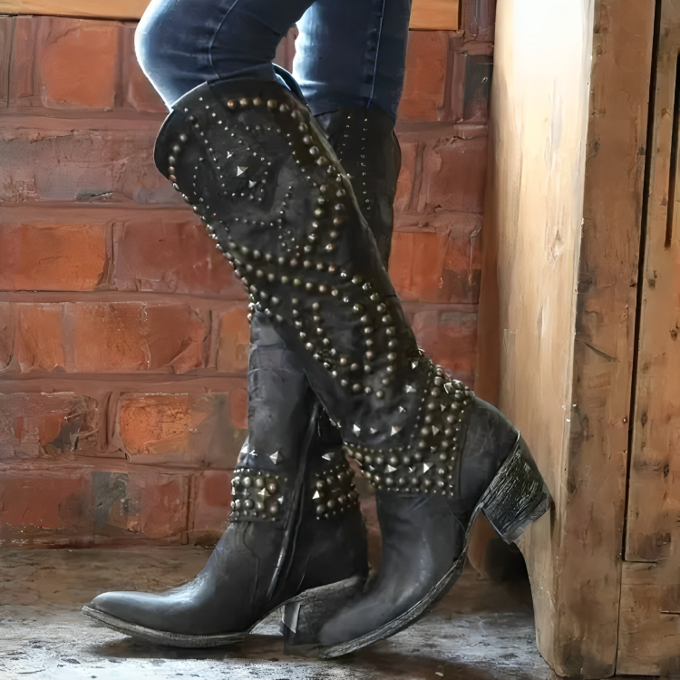Women's Orthopaedic Studded Western Knee High Boots