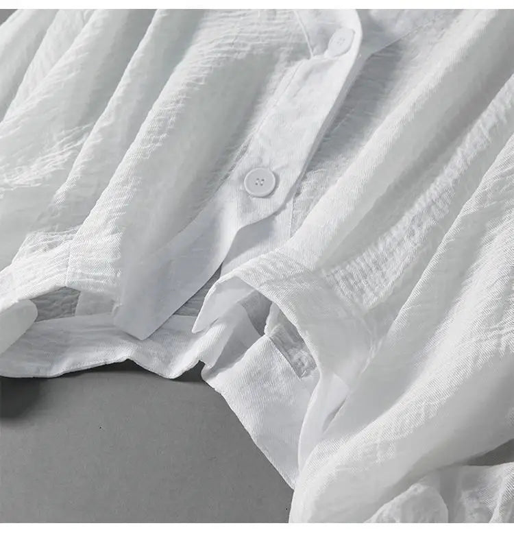 Women's Linen V-Neck Batwing Sleeve Blouse with Button Detail