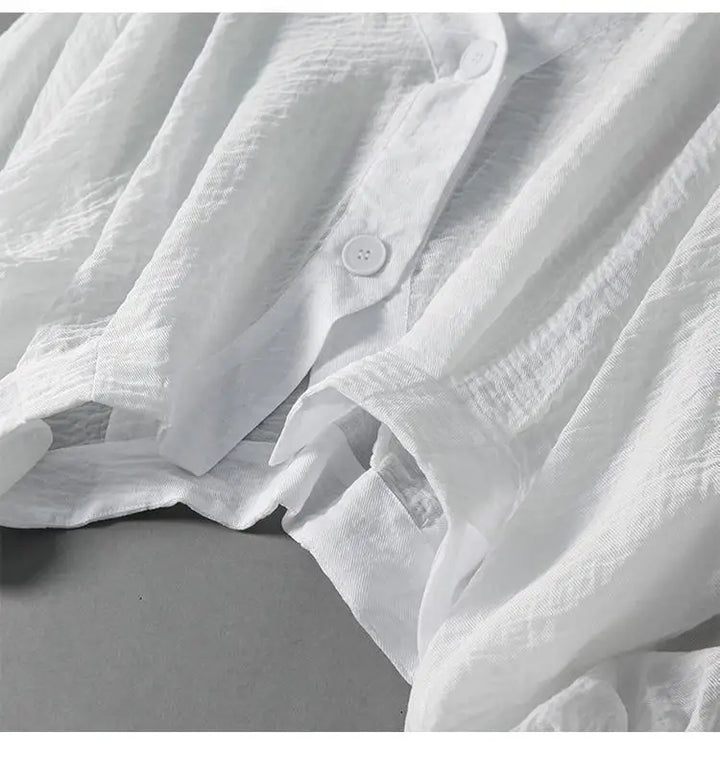 Women's Linen V-Neck Batwing Sleeve Blouse with Button Detail