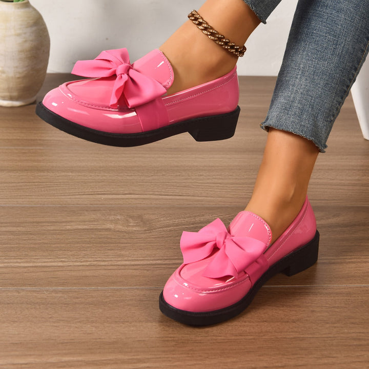 Women's Patent Bow Accent Moc Toe Loafers