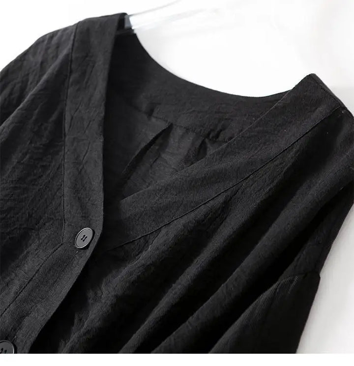 Women's Linen V-Neck Batwing Sleeve Blouse with Button Detail
