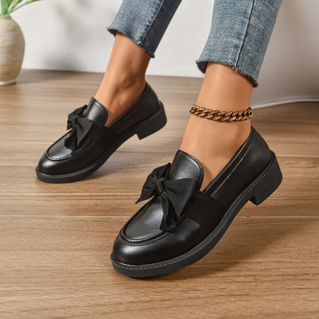 Women's Patent Bow Accent Moc Toe Loafers