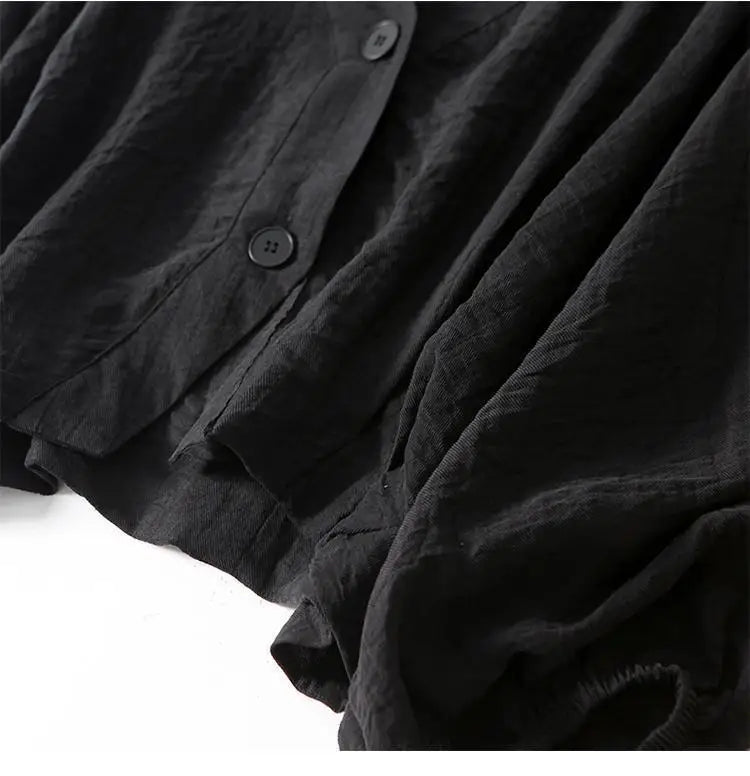 Women's Linen V-Neck Batwing Sleeve Blouse with Button Detail