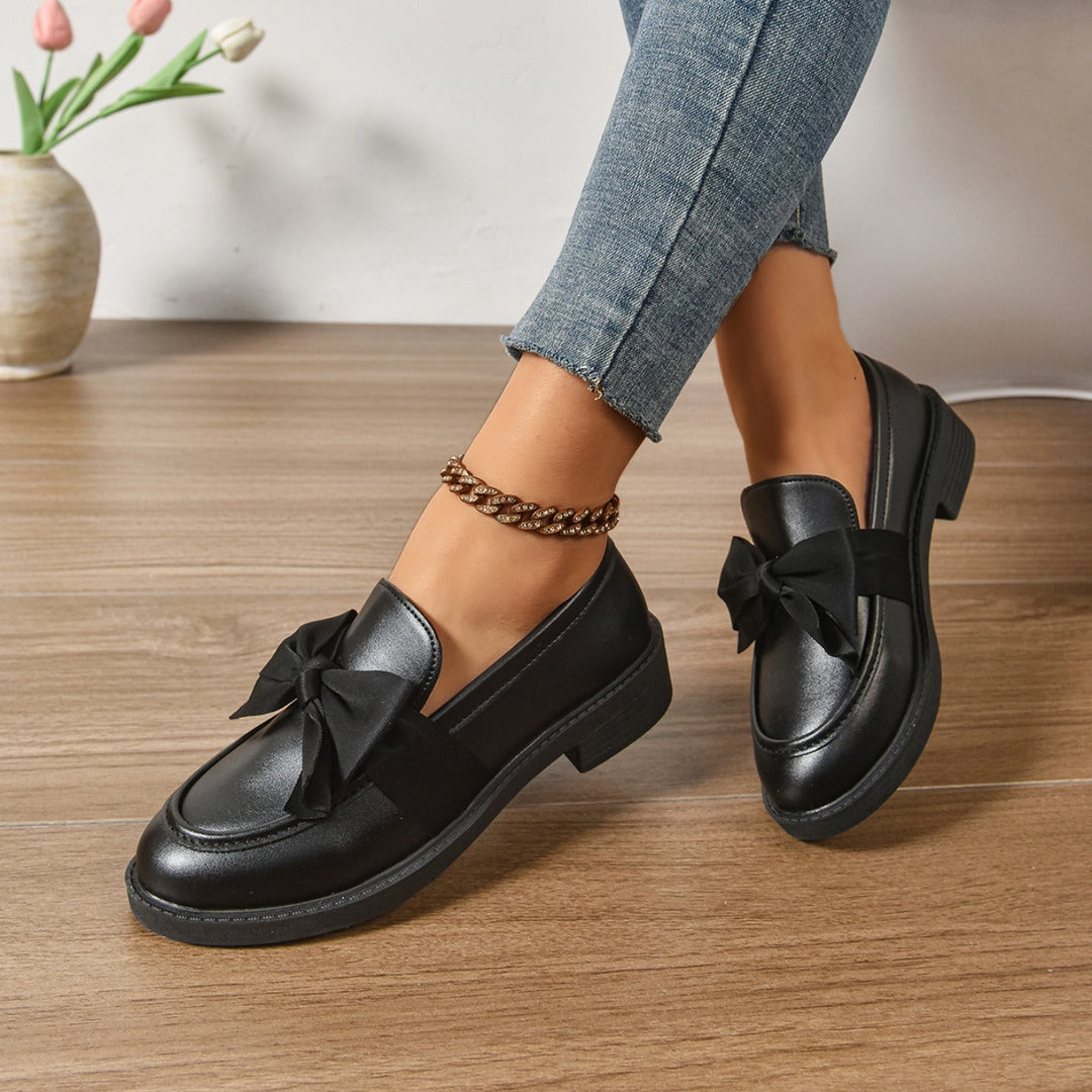 Women's Patent Bow Accent Moc Toe Loafers