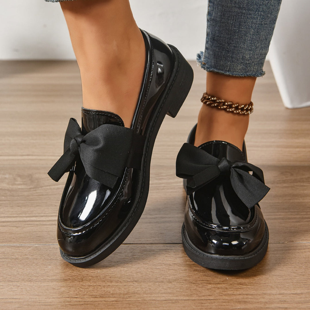 Women's Patent Bow Accent Moc Toe Loafers