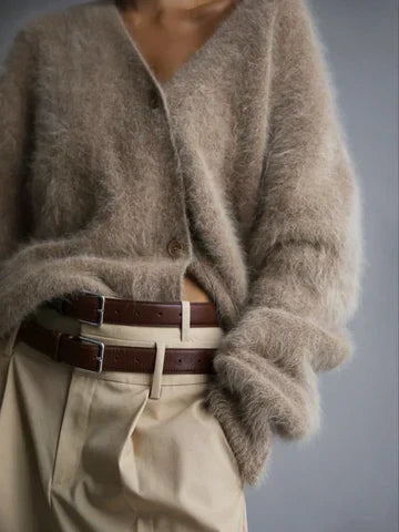 Women's Fluffy Cashmere V-Neck Oversized Cardigan