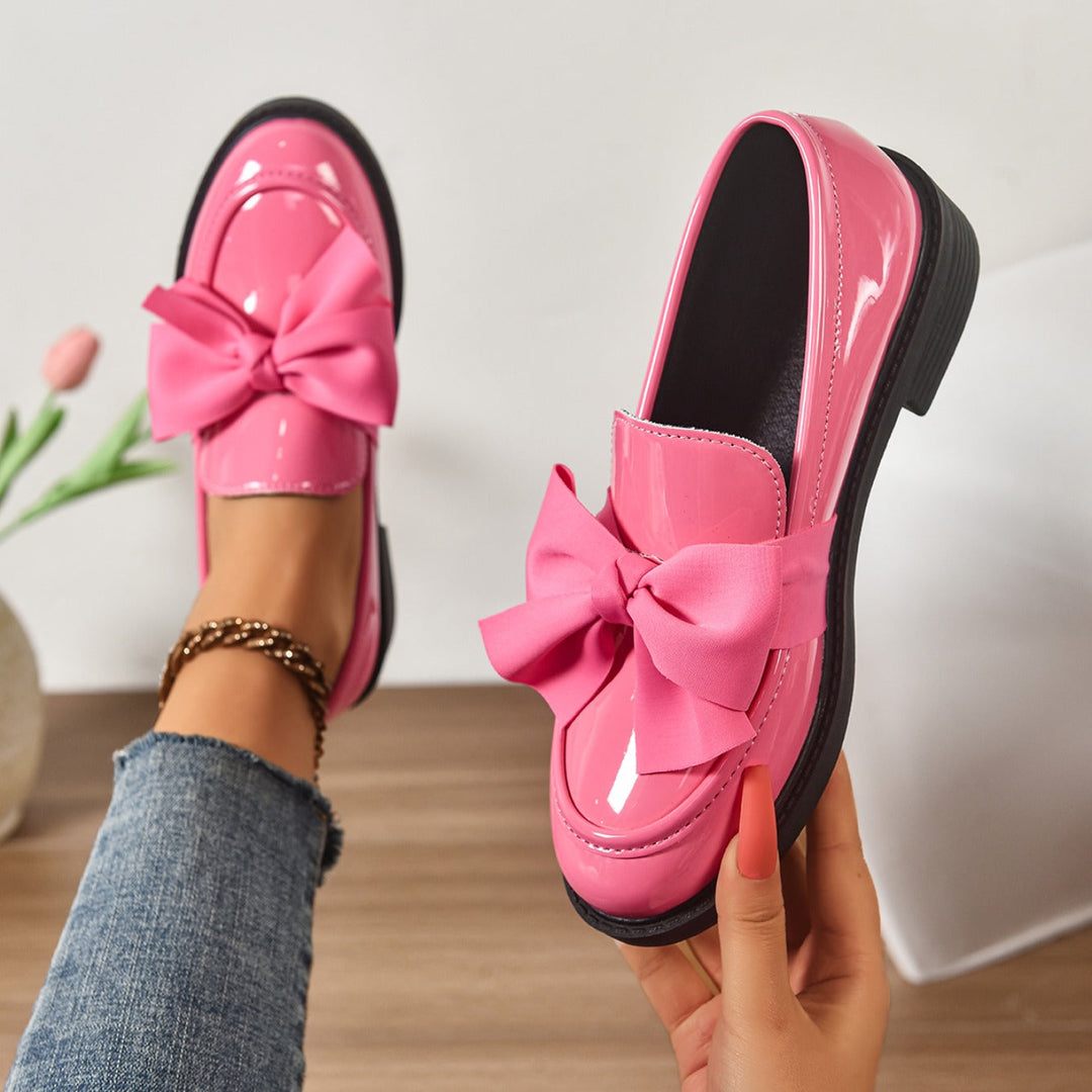 Women's Patent Bow Accent Moc Toe Loafers