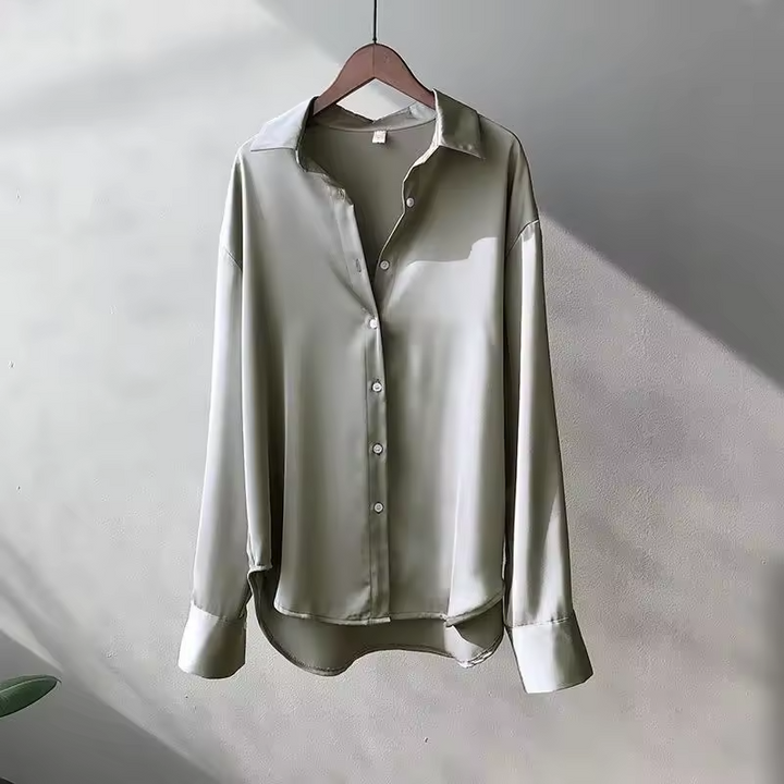 Women's Satin Finish Long Sleeve Button-Up Blouse