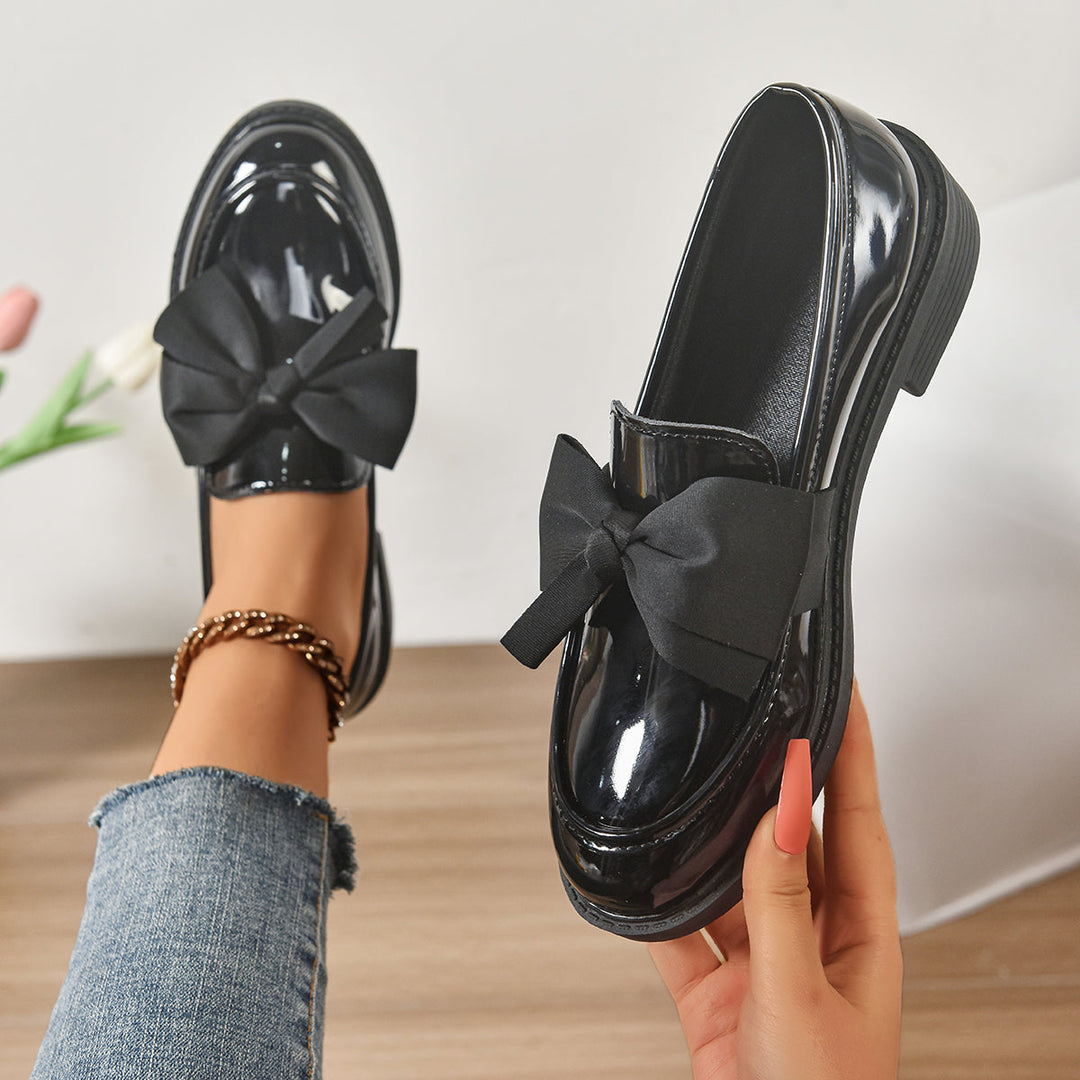 Women's Patent Bow Accent Moc Toe Loafers