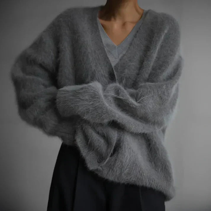 Women's Fluffy Cashmere V-Neck Oversized Cardigan