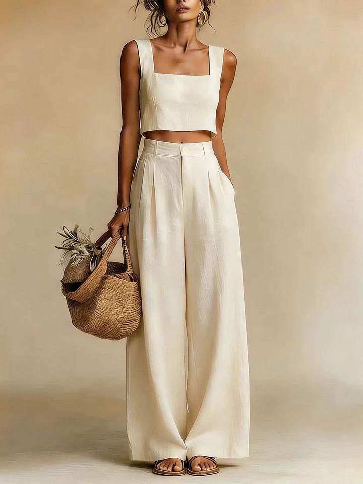 Women's Summer Square Neck Crop Top Palazzo Trousers Set