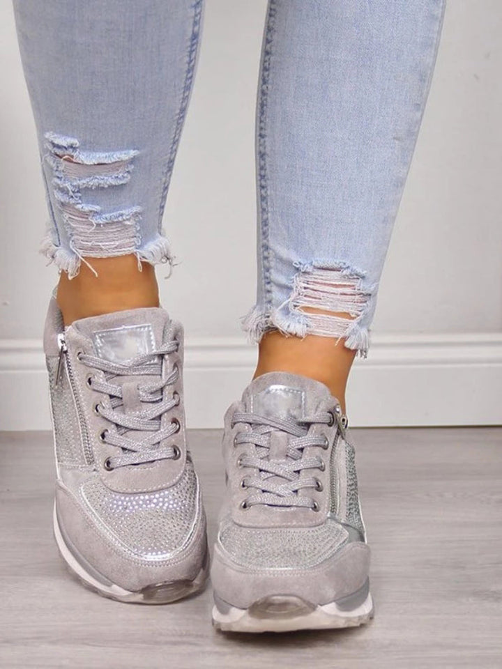 Women's Orthopedic Lace-Up Zip Wedge Casual Trainers