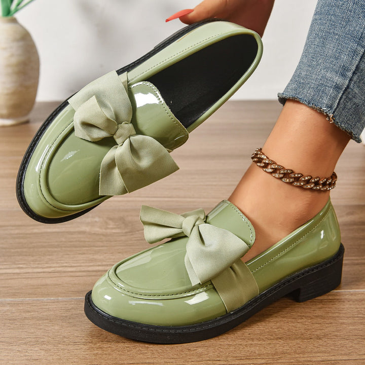 Women's Patent Bow Accent Moc Toe Loafers