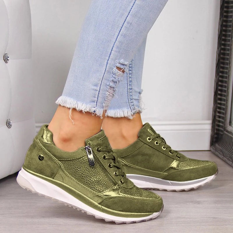 Women's Orthopedic Lace-Up Zip Wedge Casual Trainers