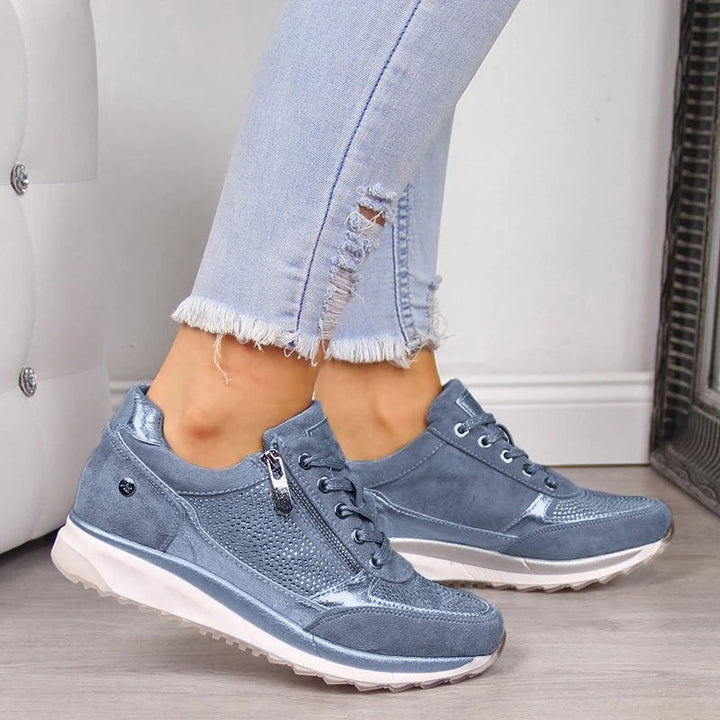 Women's Orthopedic Lace-Up Zip Wedge Casual Trainers