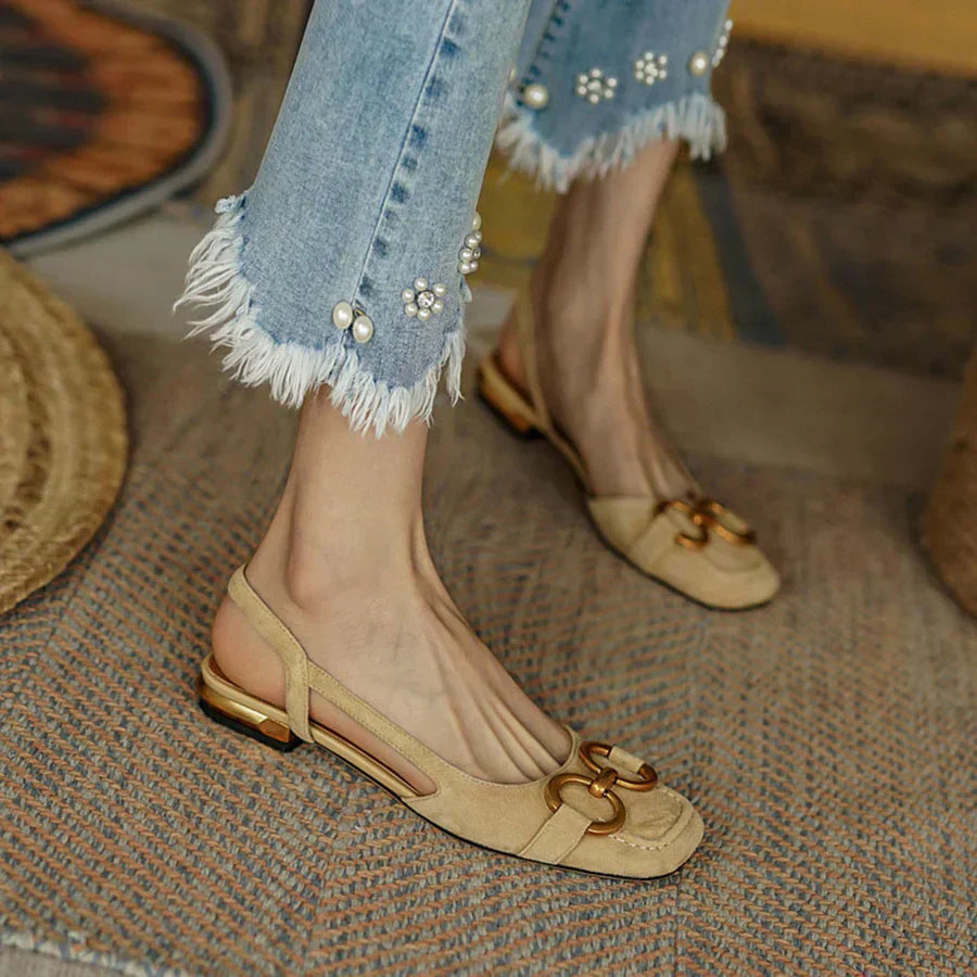 Women's Orthopaedic Suede Slingback Block Heel Shoes