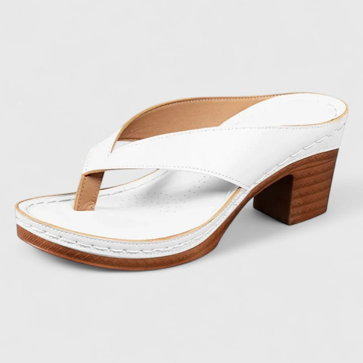 Women's Orthopaedic Thong Toe Block Heel Wood Effect Sandals