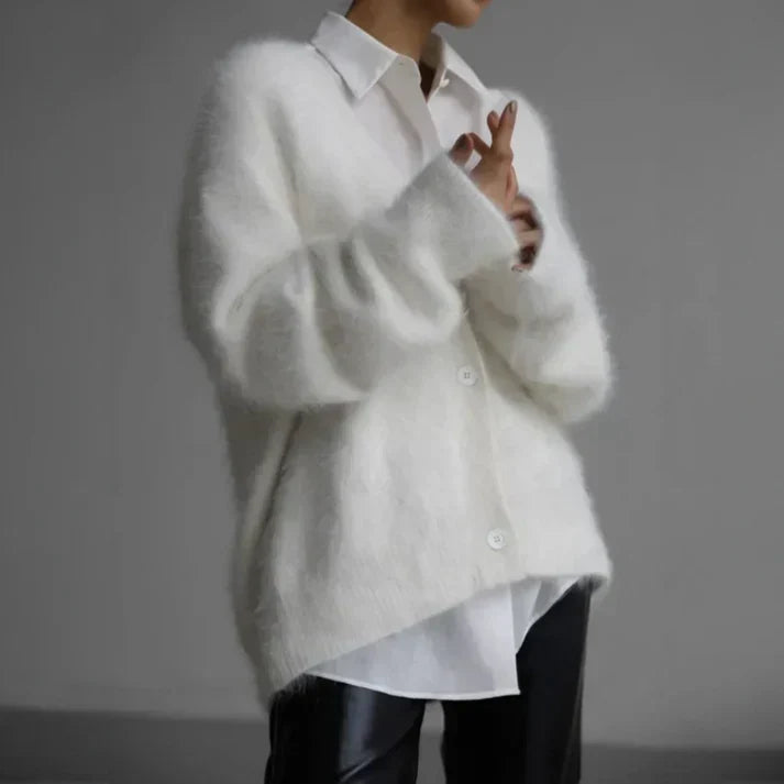 Women's Fluffy Cashmere V-Neck Oversized Cardigan
