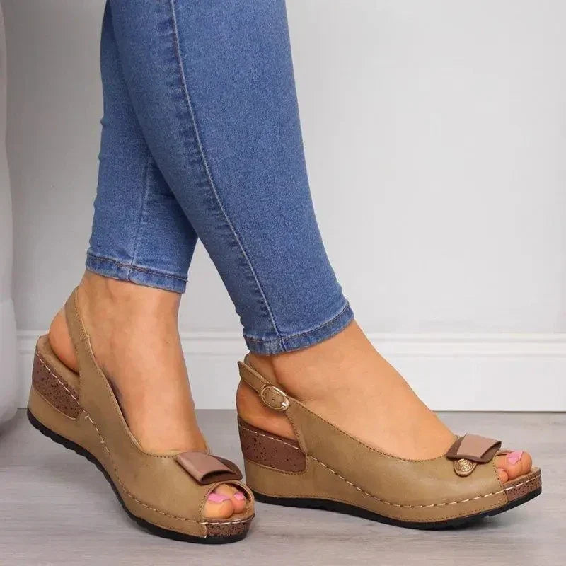 Women's Orthopaedic Peep Toe Bow Detail Wedge Slingback Sandals