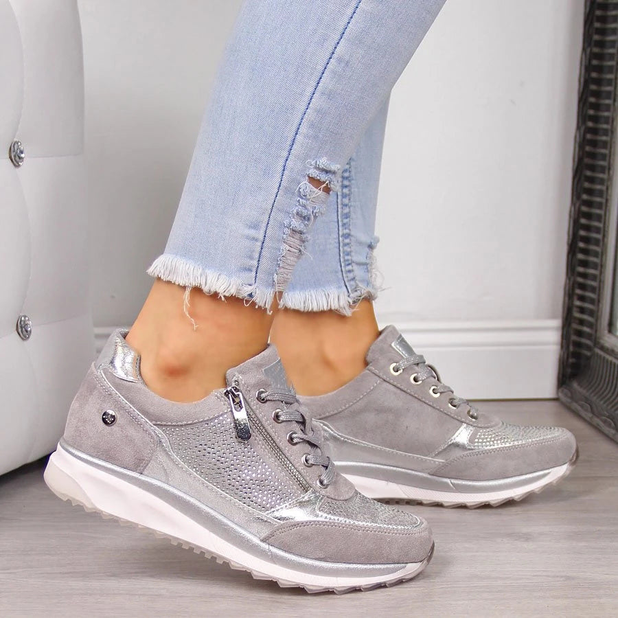 Women's Orthopedic Lace-Up Zip Wedge Casual Trainers