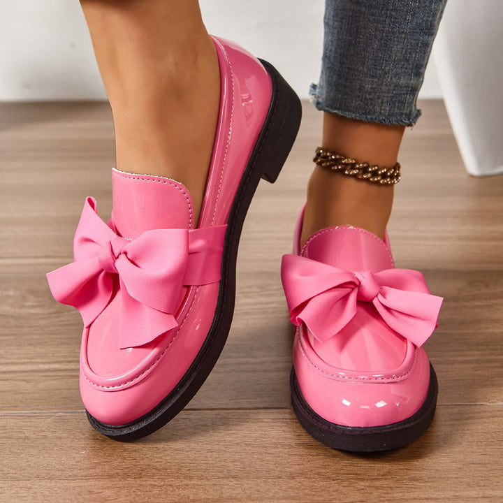 Women's Patent Bow Accent Moc Toe Loafers