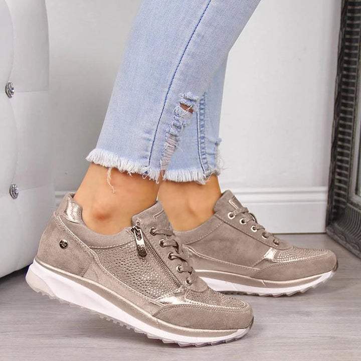 Women's Orthopedic Lace-Up Zip Wedge Casual Trainers