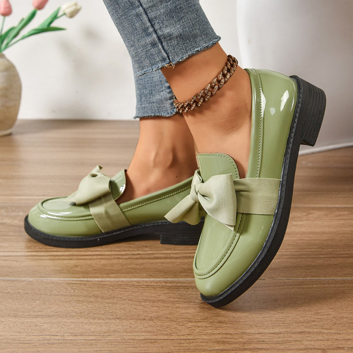 Women's Patent Bow Accent Moc Toe Loafers