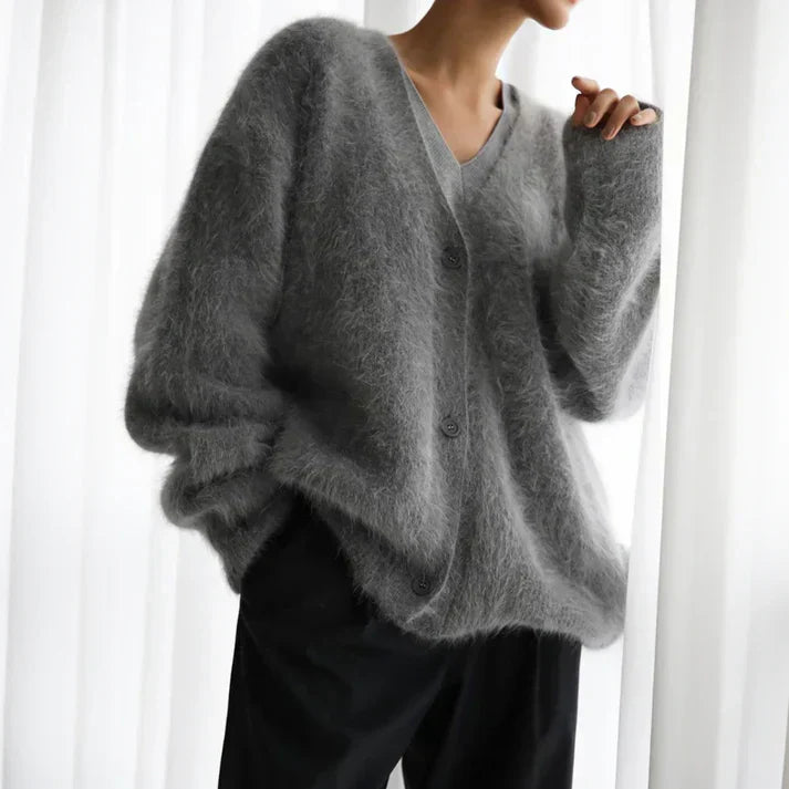 Women's Fluffy Cashmere V-Neck Oversized Cardigan