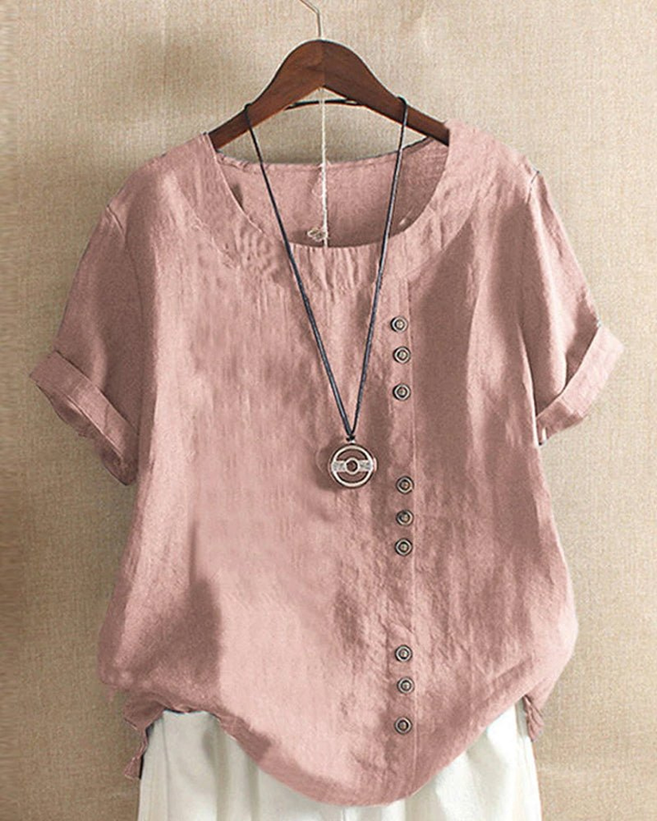 Women's Casual Linen Short Sleeve Button Front Tunic Top