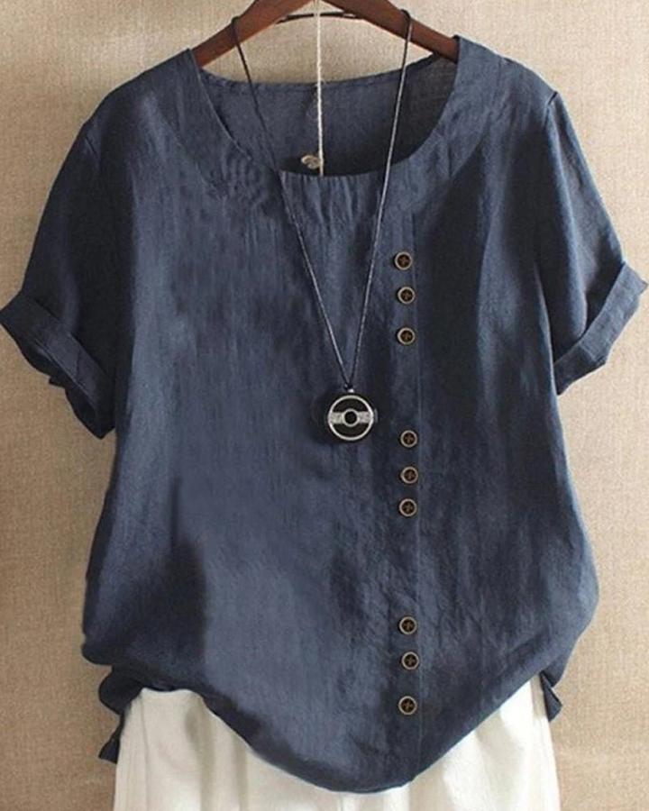 Women's Casual Linen Short Sleeve Button Front Tunic Top
