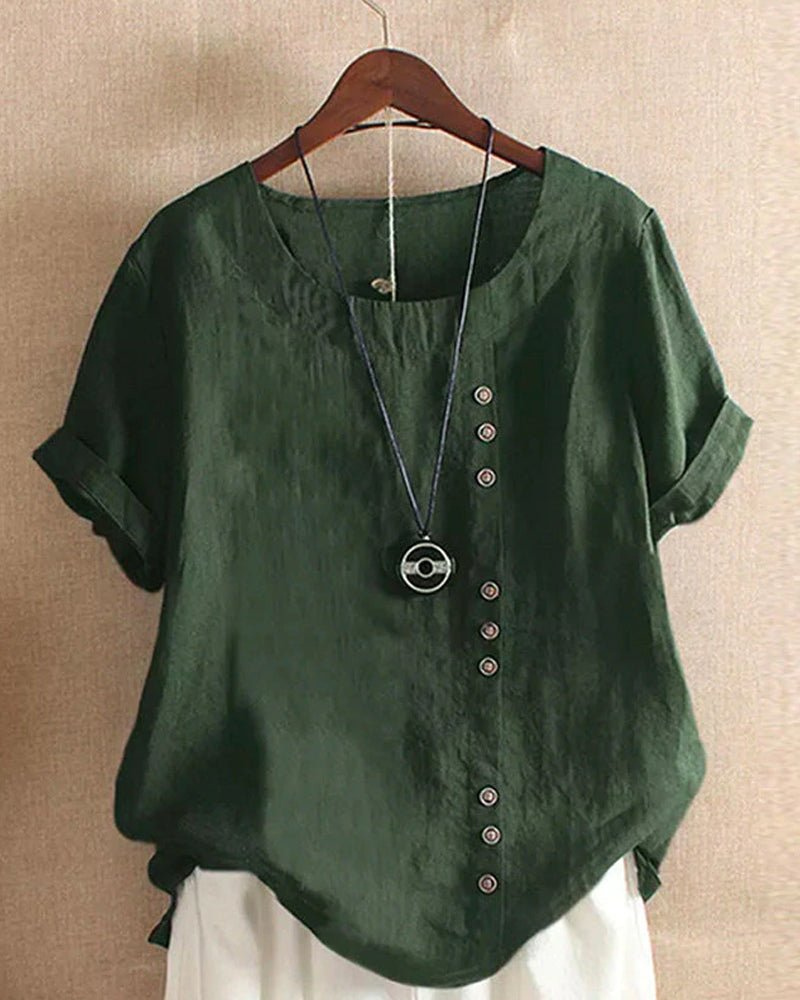 Women's Casual Linen Short Sleeve Button Front Tunic Top